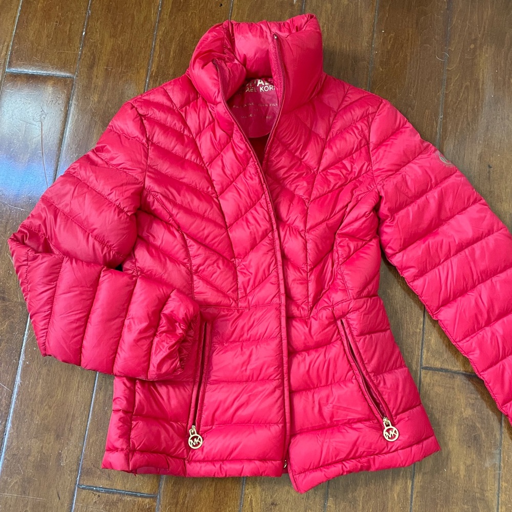 Michael kors Cherry red xs puffer packable jacket w gold by Michael kors